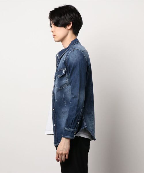 semantic design（セマンティックデザイン）の「セマンティックデザイン/semantic design ダメージデニム 長袖シャツアウター（シャツ/ブラウス・メンズ・ネイビー/ブルー・LARGE/X-LARGE/MEDIUM）」の6枚目の写真