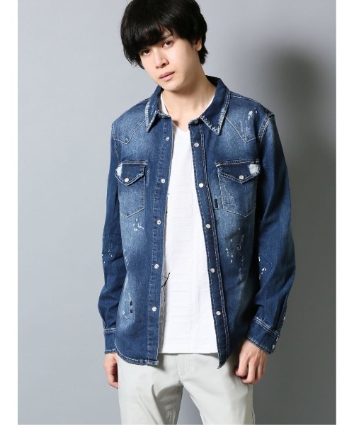 semantic design（セマンティックデザイン）の「セマンティックデザイン/semantic design ダメージデニム 長袖シャツアウター（シャツ/ブラウス・メンズ・ネイビー/ブルー・LARGE/X-LARGE/MEDIUM）」の2枚目の写真