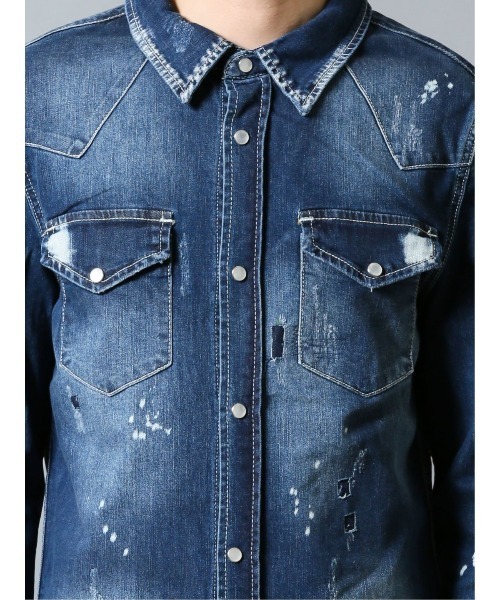 semantic design（セマンティックデザイン）の「セマンティックデザイン/semantic design ダメージデニム 長袖シャツアウター（シャツ/ブラウス・メンズ・ネイビー/ブルー・LARGE/X-LARGE/MEDIUM）」の8枚目の写真