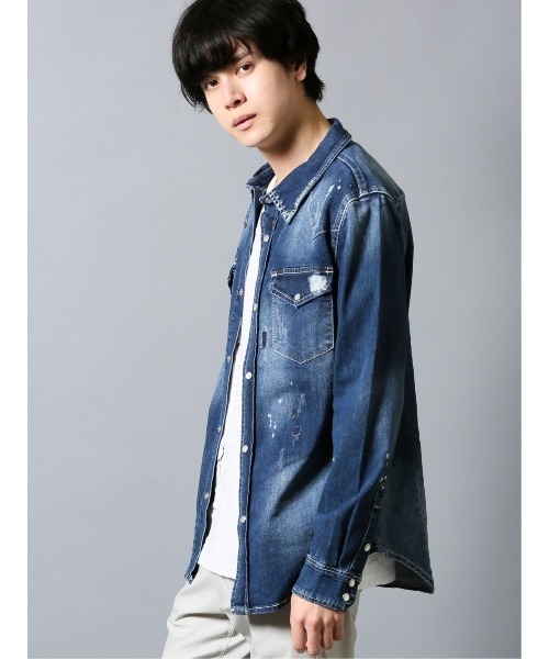 semantic design（セマンティックデザイン）の「セマンティックデザイン/semantic design ダメージデニム 長袖シャツアウター（シャツ/ブラウス・メンズ・ネイビー/ブルー・LARGE/X-LARGE/MEDIUM）」の10枚目の写真