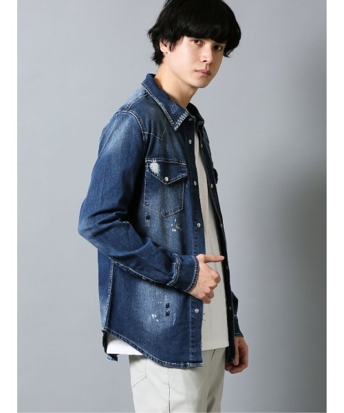 semantic design（セマンティックデザイン）の「セマンティックデザイン/semantic design ダメージデニム 長袖シャツアウター（シャツ/ブラウス・メンズ・ネイビー/ブルー・LARGE/X-LARGE/MEDIUM）」の11枚目の写真