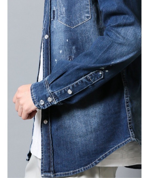 semantic design（セマンティックデザイン）の「セマンティックデザイン/semantic design ダメージデニム 長袖シャツアウター（シャツ/ブラウス・メンズ・ネイビー/ブルー・LARGE/X-LARGE/MEDIUM）」の7枚目の写真