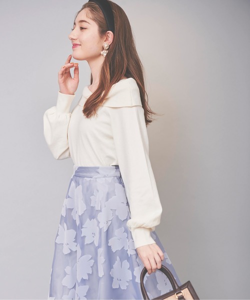 31 Sons de mode（トランテアン　ソン　ドゥ　モード）の「オフショル風リボンニット（ニット/セーター・レディース・ブラック/オフホワイト/ローズ/サックスブルー・36）」の11枚目の写真