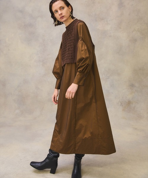 PUBLIC TOKYO（パブリックトウキョウ）の「メッシュニットセットギャザーワンピース /2WAY（ワンピース・レディース・ブラック/ブラウン・FREE）」の21枚目の写真