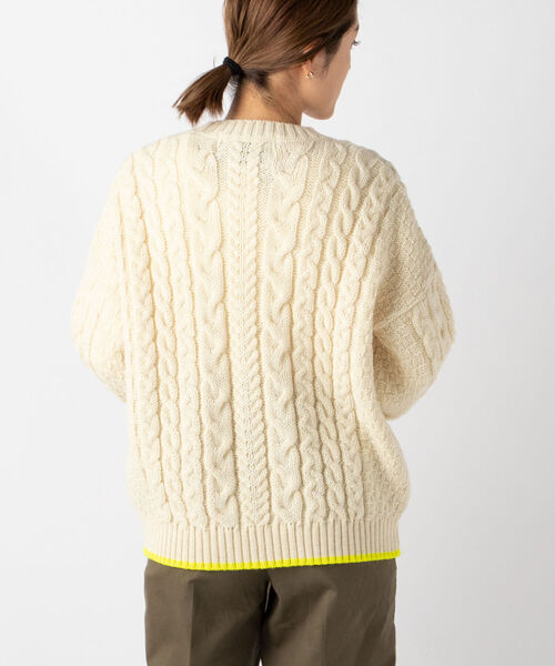 Oldderby Knitwear（オールダービーニットウェア）の「【OLDDERBY KNITWEAR/オールドダービーニットウエア】別注アランケーブル配色プルオーバーニット（ニット/セーター・レディース・オフホワイト/グレー系その他7/ブルー系その他7・M）」の9枚目の写真