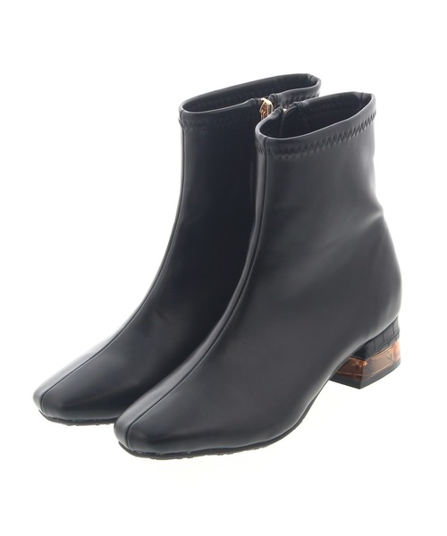 JELLY BEANS（ジェリービーンズ）の「クリアコンビヒールストレッチショートブーツ(214-40208)JELLY BEANS(ジェリービーンズ)（ブーツ・レディース・ブラック/アイボリー/ダークブラウン・S/M/L/LL）」の4枚目の写真