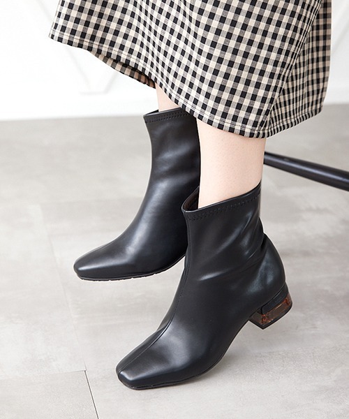 JELLY BEANS（ジェリービーンズ）の「クリアコンビヒールストレッチショートブーツ(214-40208)JELLY BEANS(ジェリービーンズ)（ブーツ・レディース・ブラック/アイボリー/ダークブラウン・S/M/L/LL）」の11枚目の写真