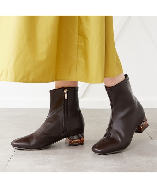 JELLY BEANS（ジェリービーンズ）の「クリアコンビヒールストレッチショートブーツ(214-40208)JELLY BEANS(ジェリービーンズ)（ブーツ・レディース・ブラック/アイボリー/ダークブラウン・S/M/L/LL）」の15枚目の写真