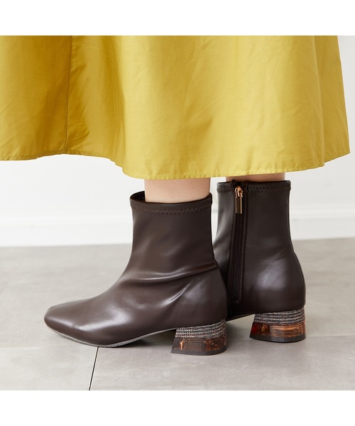 JELLY BEANS（ジェリービーンズ）の「クリアコンビヒールストレッチショートブーツ(214-40208)JELLY BEANS(ジェリービーンズ)（ブーツ・レディース・ブラック/アイボリー/ダークブラウン・S/M/L/LL）」の16枚目の写真