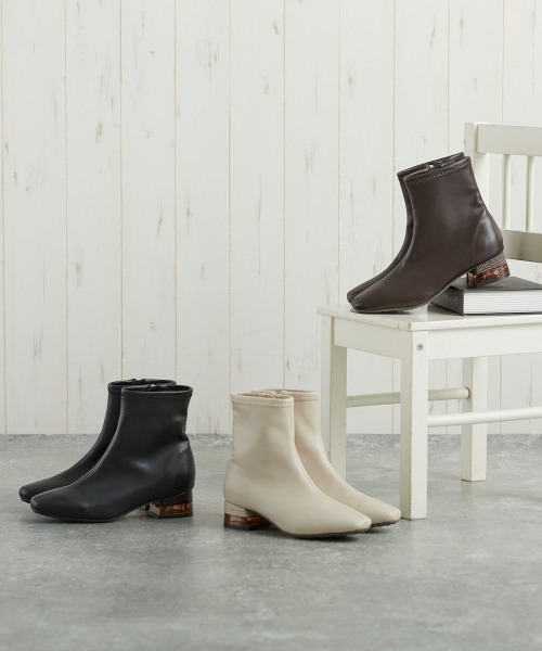 JELLY BEANS（ジェリービーンズ）の「クリアコンビヒールストレッチショートブーツ(214-40208)JELLY BEANS(ジェリービーンズ)（ブーツ・レディース・ブラック/アイボリー/ダークブラウン・S/M/L/LL）」の18枚目の写真