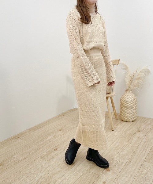 apres jour clair(アプレジュールクレア)の「【apres jour clair】透かしニットトップス【セットアップ可】(ニット/セーター・レディース・クリーム/モカ・X-LARGE/フリー)」の10枚目の写真