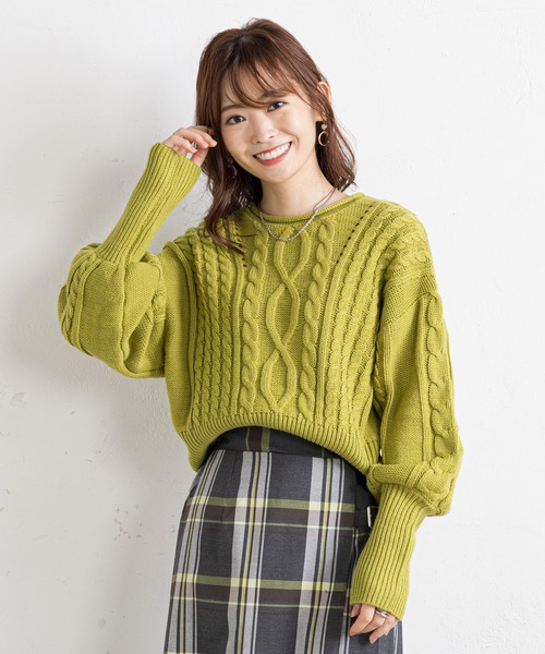 prose verse(プロズヴェール)の「ボリューム袖ケーブル編みニット(ニット/セーター・レディース・ライム/ブラック/バイオレット/オフホワイト・FREE)」の11枚目の写真