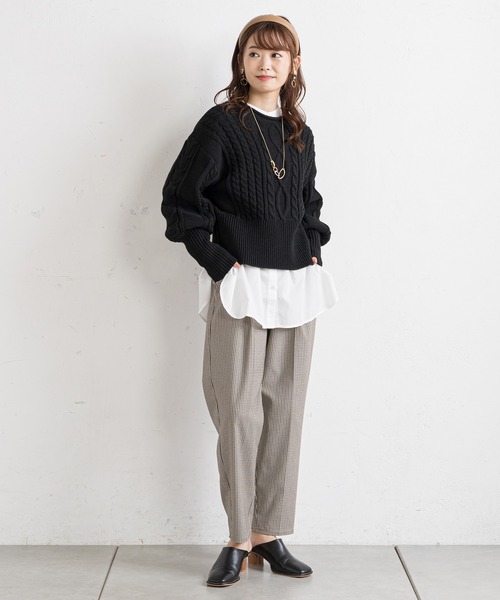 prose verse(プロズヴェール)の「ボリューム袖ケーブル編みニット(ニット/セーター・レディース・ライム/ブラック/バイオレット/オフホワイト・FREE)」の16枚目の写真