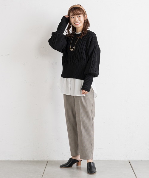 prose verse(プロズヴェール)の「ボリューム袖ケーブル編みニット(ニット/セーター・レディース・ライム/ブラック/バイオレット/オフホワイト・FREE)」の17枚目の写真