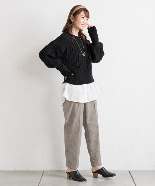 prose verse(プロズヴェール)の「ボリューム袖ケーブル編みニット(ニット/セーター・レディース・ライム/ブラック/バイオレット/オフホワイト・FREE)」の19枚目の写真