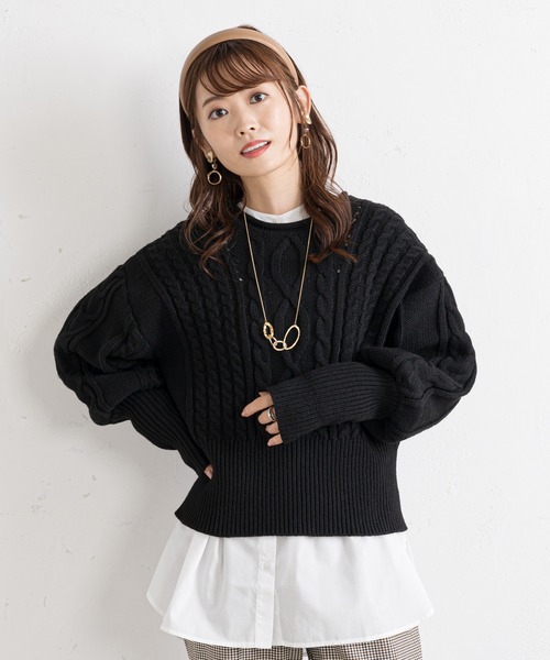 prose verse(プロズヴェール)の「ボリューム袖ケーブル編みニット(ニット/セーター・レディース・ライム/ブラック/バイオレット/オフホワイト・FREE)」の20枚目の写真