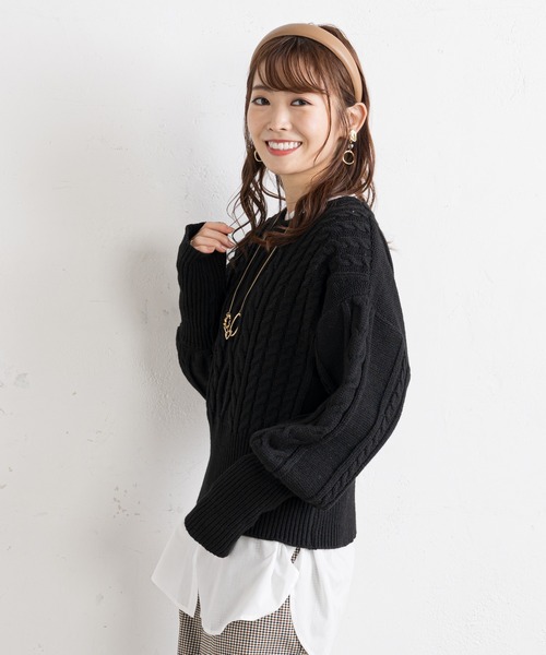 prose verse(プロズヴェール)の「ボリューム袖ケーブル編みニット(ニット/セーター・レディース・ライム/ブラック/バイオレット/オフホワイト・FREE)」の21枚目の写真