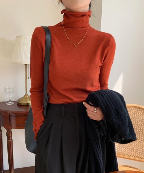 aimoha（アイモハ）の「フィットハイネックカットソ ー（Tシャツ/カットソー・レディース・ピンク/スモークピンク/ベージュ/チョコ/グレー/パープル/レッド/イエロー/ホワイト/ブラック/オフホワイト/オレンジ/ブルー・FREE）」の12枚目の写真