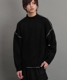 ブランケット ステッチ モックネック ニット セーター