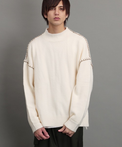 air tokyo sellection(エアートウキョウセレクション)の「ブランケット ステッチ モックネック ニット セーター(ニット/セーター・メンズ・ブラック/オフホワイト/グリーン/グレイッシュベージュ・MEDIUM/LARGE)」の5枚目の写真