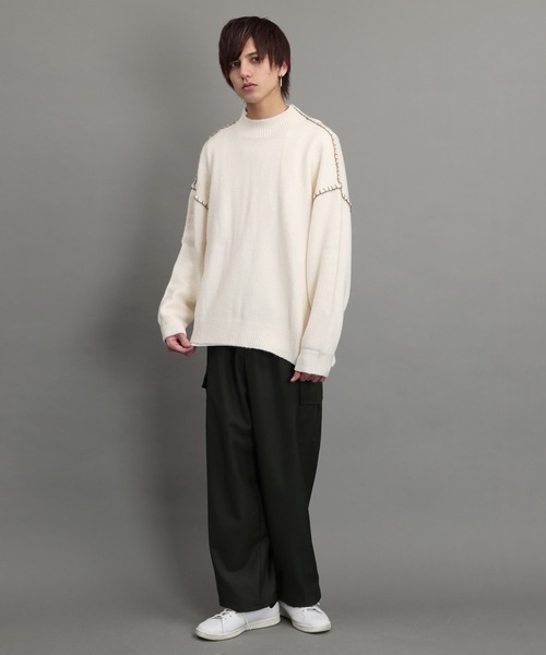 air tokyo sellection(エアートウキョウセレクション)の「ブランケット ステッチ モックネック ニット セーター(ニット/セーター・メンズ・ブラック/オフホワイト/グリーン/グレイッシュベージュ・MEDIUM/LARGE)」の7枚目の写真