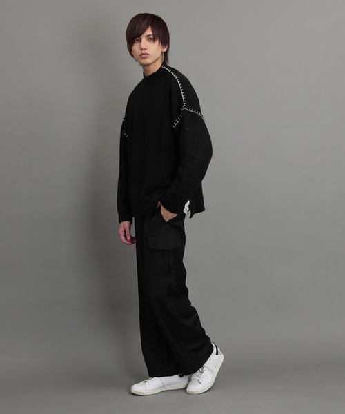 air tokyo sellection(エアートウキョウセレクション)の「ブランケット ステッチ モックネック ニット セーター(ニット/セーター・メンズ・ブラック/オフホワイト/グリーン/グレイッシュベージュ・MEDIUM/LARGE)」の11枚目の写真