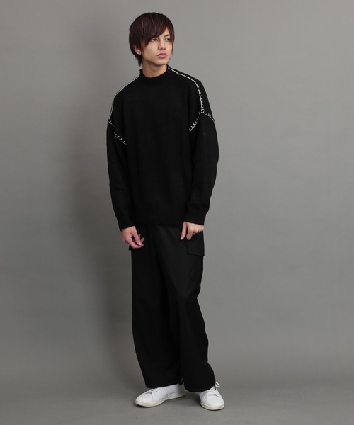 air tokyo sellection(エアートウキョウセレクション)の「ブランケット ステッチ モックネック ニット セーター(ニット/セーター・メンズ・ブラック/オフホワイト/グリーン/グレイッシュベージュ・MEDIUM/LARGE)」の12枚目の写真