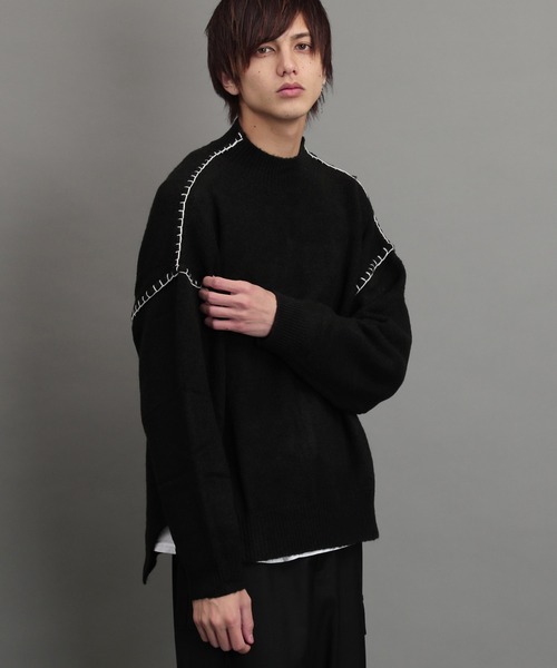 air tokyo sellection(エアートウキョウセレクション)の「ブランケット ステッチ モックネック ニット セーター(ニット/セーター・メンズ・ブラック/オフホワイト/グリーン/グレイッシュベージュ・MEDIUM/LARGE)」の9枚目の写真