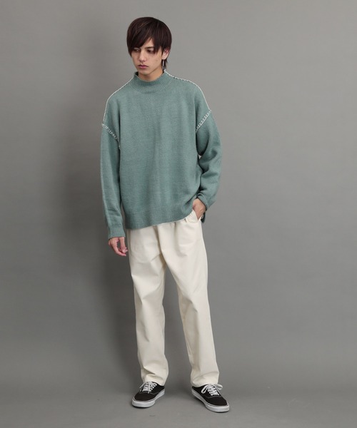 air tokyo sellection(エアートウキョウセレクション)の「ブランケット ステッチ モックネック ニット セーター(ニット/セーター・メンズ・ブラック/オフホワイト/グリーン/グレイッシュベージュ・MEDIUM/LARGE)」の19枚目の写真