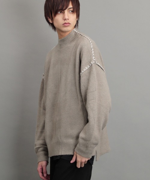 air tokyo sellection(エアートウキョウセレクション)の「ブランケット ステッチ モックネック ニット セーター(ニット/セーター・メンズ・ブラック/オフホワイト/グリーン/グレイッシュベージュ・MEDIUM/LARGE)」の13枚目の写真