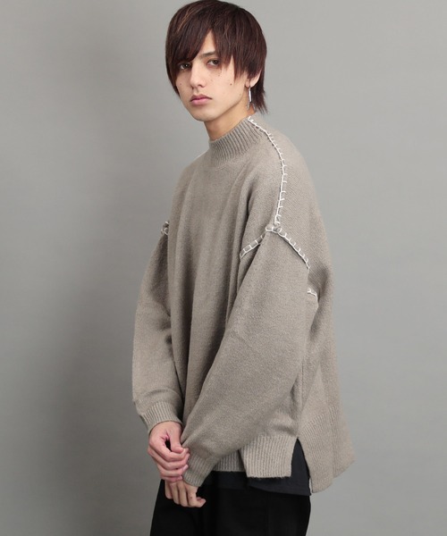 air tokyo sellection(エアートウキョウセレクション)の「ブランケット ステッチ モックネック ニット セーター(ニット/セーター・メンズ・ブラック/オフホワイト/グリーン/グレイッシュベージュ・MEDIUM/LARGE)」の14枚目の写真