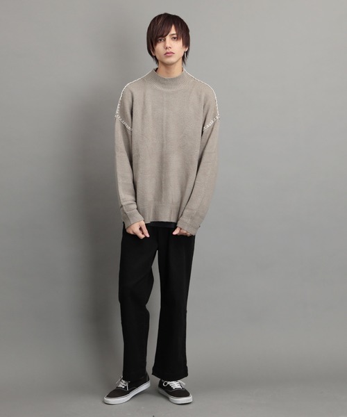 air tokyo sellection(エアートウキョウセレクション)の「ブランケット ステッチ モックネック ニット セーター(ニット/セーター・メンズ・ブラック/オフホワイト/グリーン/グレイッシュベージュ・MEDIUM/LARGE)」の15枚目の写真