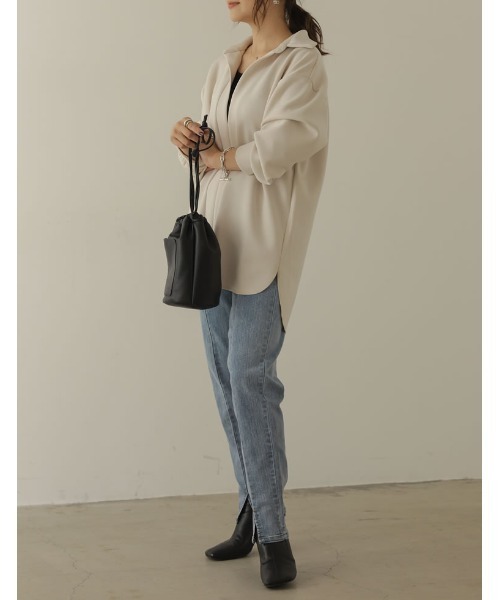 Re:EDIT（リエディ）の「[イージーケア]ダンボールオーバーサイズスキッパーシャツ（シャツ/ブラウス・レディース・ブラック/アイボリー/キャメル/ブルー/モカ・MEDIUM/LARGE）」の12枚目の写真