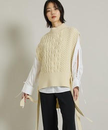 【WRAPINKNOT/ラッピンノット】バルキーウールケーブルニットベスト WK21W-LVE01