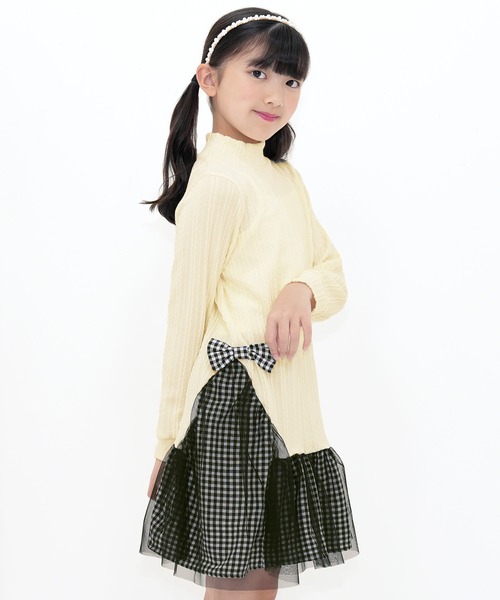 Bee des Bee（ビーデスビー）の「異素材切り替えワンピース（ワンピース・キッズ・ブラック/ピンク/チャコール/ミント/ブラウン/アイボリー/ラベンダー/アイボリー系/ブラック系その他/ピンク系/グリーン系/チャコールグレー/ライトブルー/ブラック×ホワイト/ブラウン系その他・110cm/100cm/120cm/130cm/140cm/150cm）」の9枚目の写真