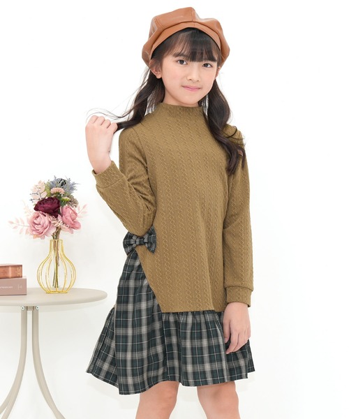 Bee des Bee（ビーデスビー）の「異素材切り替えワンピース（ワンピース・キッズ・ブラック/ピンク/チャコール/ミント/ブラウン/アイボリー/ラベンダー/アイボリー系/ブラック系その他/ピンク系/グリーン系/チャコールグレー/ライトブルー/ブラック×ホワイト/ブラウン系その他・110cm/100cm/120cm/130cm/140cm/150cm）」の8枚目の写真