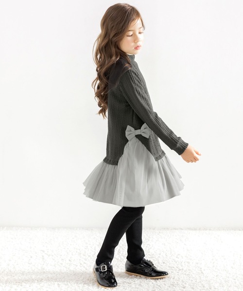 Bee des Bee（ビーデスビー）の「異素材切り替えワンピース（ワンピース・キッズ・ブラック/ピンク/チャコール/ミント/ブラウン/アイボリー/ラベンダー/アイボリー系/ブラック系その他/ピンク系/グリーン系/チャコールグレー/ライトブルー/ブラック×ホワイト/ブラウン系その他・110cm/100cm/120cm/130cm/140cm/150cm）」の22枚目の写真