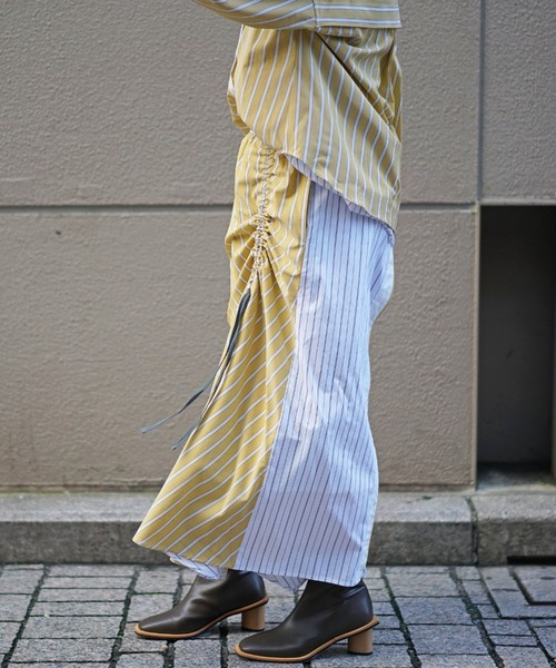 AULA AILA（アウラアイラ）の「AULA AILA(アウラアイラ) 別注ストライプコンビスカート（スカート・レディース・イエロー・FREE）」の2枚目の写真