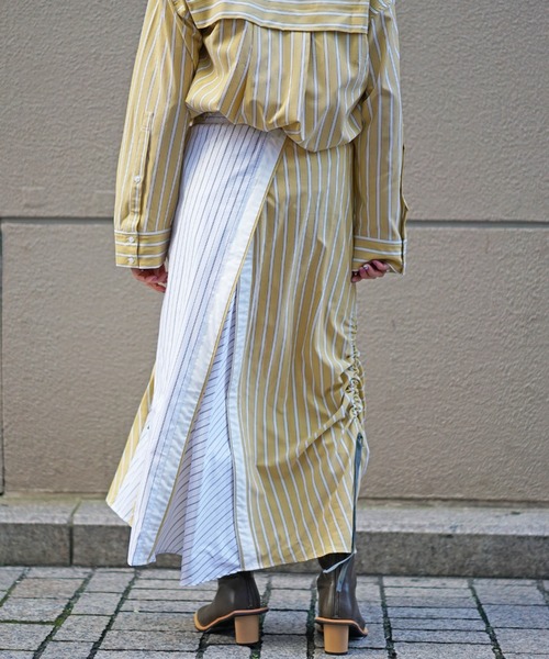 AULA AILA（アウラアイラ）の「AULA AILA(アウラアイラ) 別注ストライプコンビスカート（スカート・レディース・イエロー・FREE）」の3枚目の写真