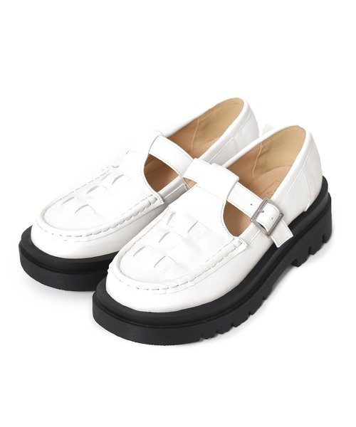 Alley by w closet(アリーバイダブルクローゼット)の「【Alley】グルカ風厚底シューズ(ローファー・レディース・ホワイト/ブラック・M/L)」の1枚目の写真