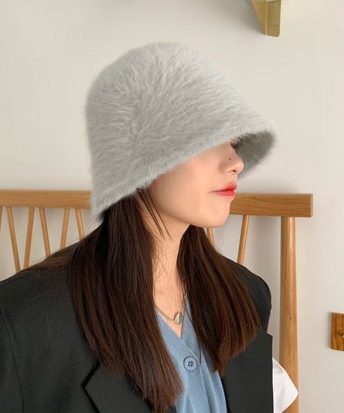 me+em select（ミームセレクト）の「※※【 6色展開 】 アンゴラライクシャギーバケットハット（ハット・レディース・アイボリー/ベージュ/レッド/ダークオレンジ/グレー/ブラック・FREE）」の8枚目の写真