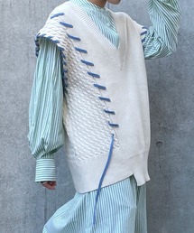 w closet | ハンドステッチ編地切替ニットベスト(ニット/セーター)
