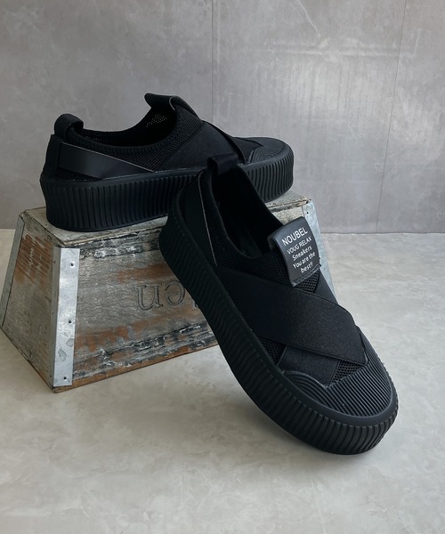 Noubel Voug Relax（ヌーベルヴォーグリラックス）の「厚底クロスバンド レースレス スリッポン（スニーカー・レディース・ブラック/ベージュ/ホワイト/グレー/ブラック×ブラック・22.5cm/23cm/23.5cm/24cm/24.5cm/25cm）」の3枚目の写真
