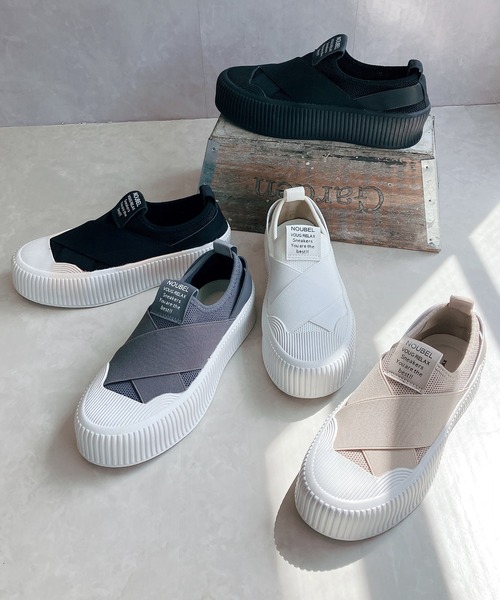 厚底クロスバンド レースレス スリッポン（スニーカー）｜Noubel Voug