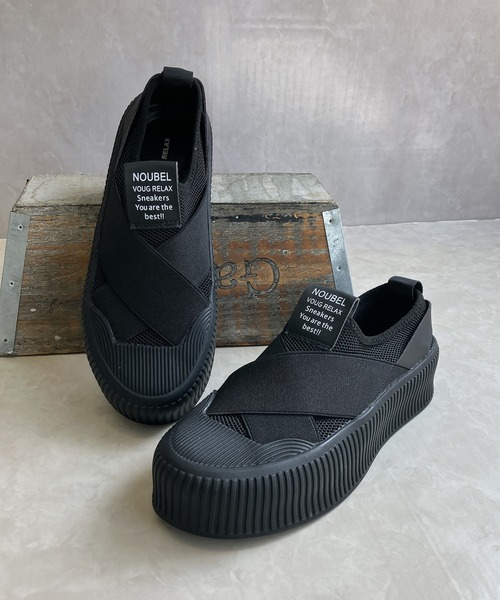 Noubel Voug Relax（ヌーベルヴォーグリラックス）の「厚底クロスバンド レースレス スリッポン（スニーカー・レディース・ブラック/ベージュ/ホワイト/グレー/ブラック×ブラック・22.5cm/23cm/23.5cm/24cm/24.5cm/25cm）」の14枚目の写真