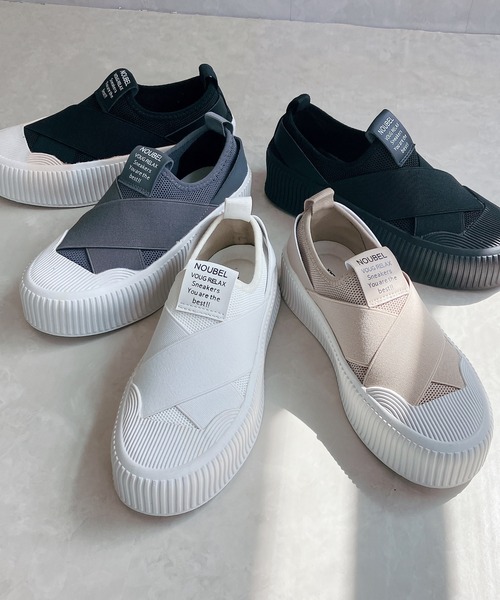 Noubel Voug Relax（ヌーベルヴォーグリラックス）の「厚底クロスバンド レースレス スリッポン（スニーカー・レディース・ブラック/ベージュ/ホワイト/グレー/ブラック×ブラック・22.5cm/23cm/23.5cm/24cm/24.5cm/25cm）」の20枚目の写真