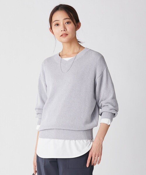 J.PRESS Ladies(J.プレス レディス)の「【洗える】アーバンミックス Vネック ニット(ニット/セーター・レディース・ベージュ系/サックスブルー系/ライトオレンジ系・SMALL)」の3枚目の写真