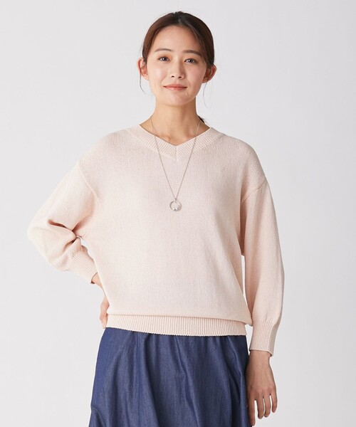 J.PRESS Ladies(J.プレス レディス)の「【洗える】アーバンミックス Vネック ニット(ニット/セーター・レディース・ベージュ系/サックスブルー系/ライトオレンジ系・SMALL)」の2枚目の写真