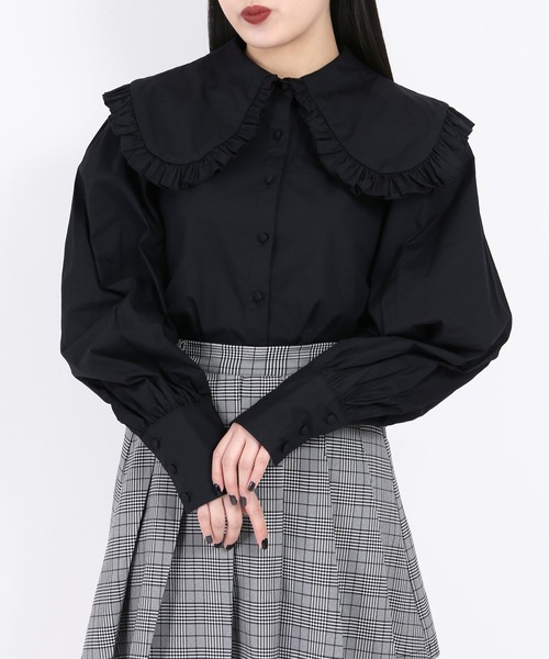 PHILLY(フィリー)の「フリルビッグカラーブラウス(シャツ/ブラウス・レディース・ホワイト/ブラック・FREE)」の9枚目の写真