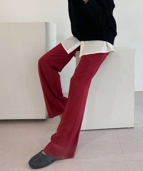 by muni:r（バイ ムニール）の「7COLORロングハイウエストスラックス（スラックス・レディース・ベージュ/グリーン/ピンク/レッド/ブラック/オリーブ/ブルー・SMALL/MEDIUM）」の7枚目の写真